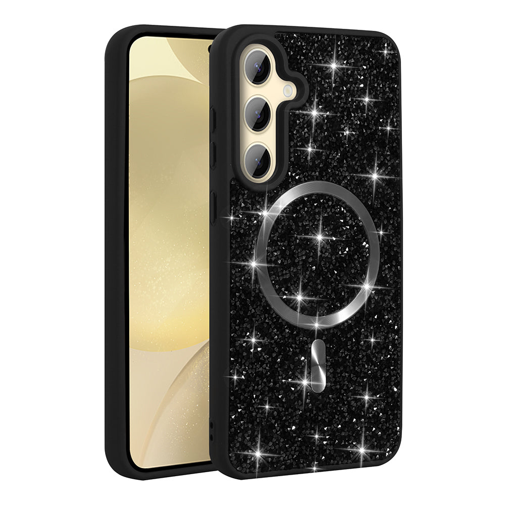 Galaxy S24 FE Kılıf Pırlanta Tasarımlı M-safe Şarj Özellikli Zore Mozaik Silikon Kapak Desert Titanyum