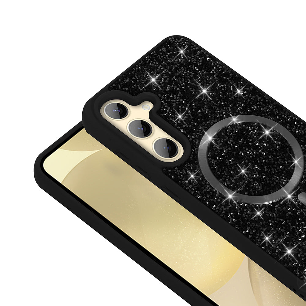 Galaxy S24 FE Kılıf Pırlanta Tasarımlı M-safe Şarj Özellikli Zore Mozaik Silikon Kapak Desert Titanyum