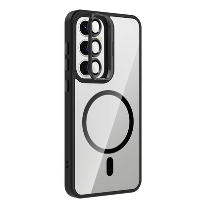 Galaxy S24 FE Kılıf Standlı ve Kamera Lens Hediyeli M-Safe Şarj Özellikli Zore Etro Kapak Pembe