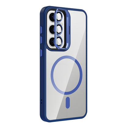 Galaxy S24 FE Kılıf Standlı ve Kamera Lens Hediyeli M-Safe Şarj Özellikli Zore Etro Kapak Siyah