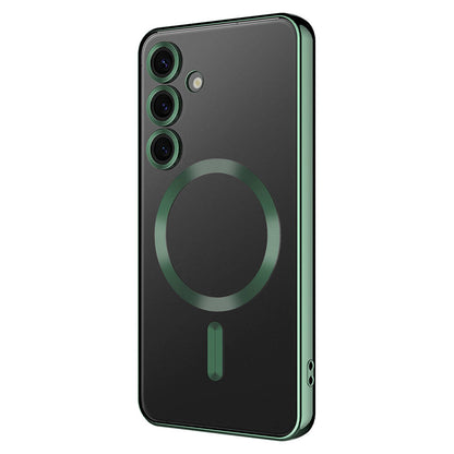 Galaxy S24 Kılıf Kamera Korumalı M-safe Wireless Şarj Özellikli Zore Demre Kapak Koyu Yeşil