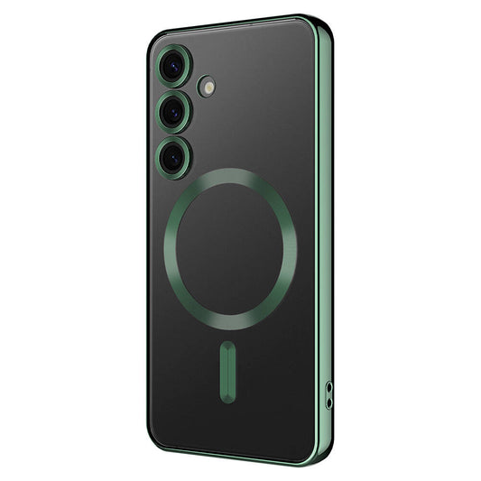 Galaxy S24 Kılıf Kamera Korumalı M-safe Wireless Şarj Özellikli Zore Demre Kapak Koyu Yeşil