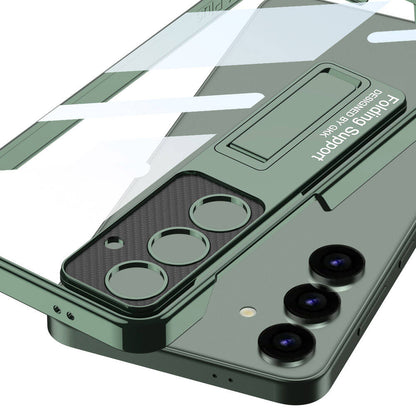 Galaxy S24 Kılıf Kamera Korumalı Şeffaf Tasarımlı Zore Lego Standlı Kapak Mürdüm