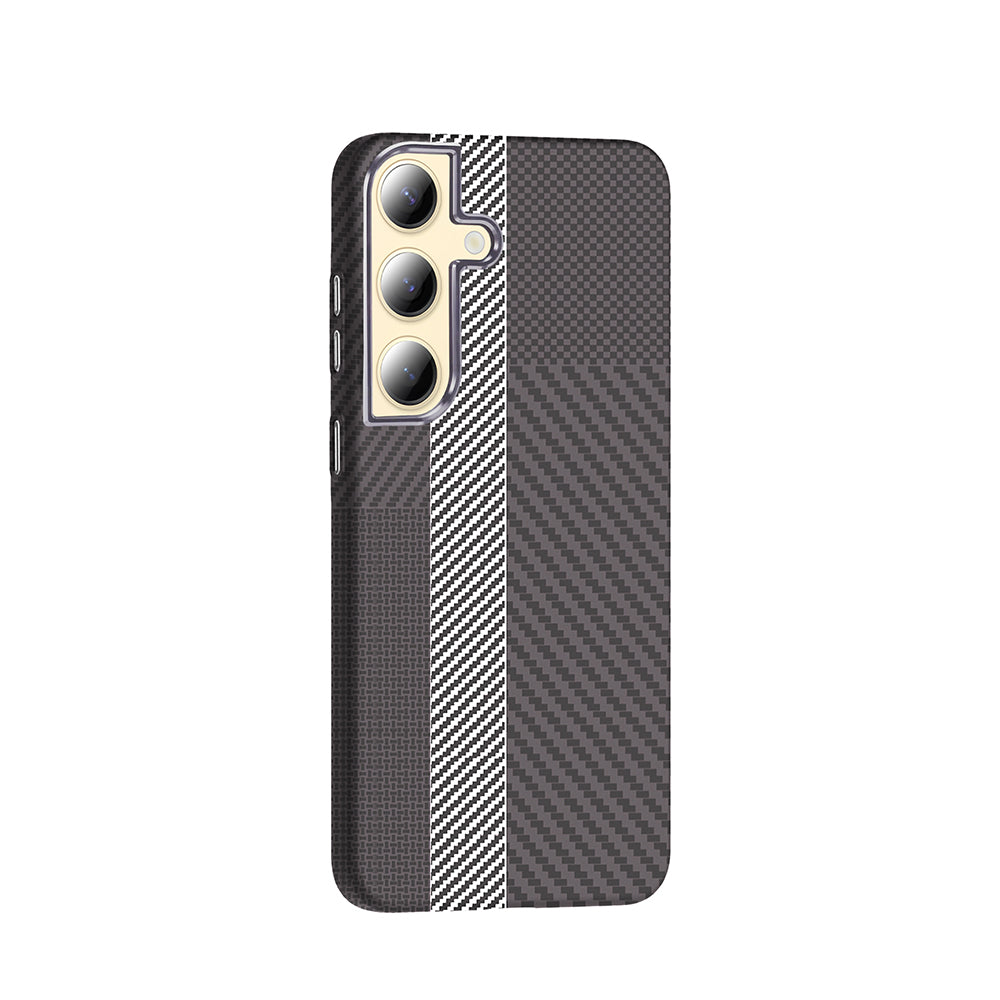 Galaxy S24 Kılıf M-safe Şarj Özellikli Karbon Fiber Görünümlü Zore Gros Kapak Gold-Siyah