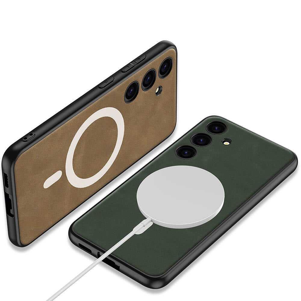 Galaxy S24 Kılıf M-safe Şarj Özellikli Deri Tasarımlı Zore Kıpta Nubuk Kapak Siyah