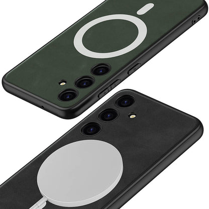 Galaxy S24 Kılıf M-safe Şarj Özellikli Deri Tasarımlı Zore Kıpta Nubuk Kapak Siyah