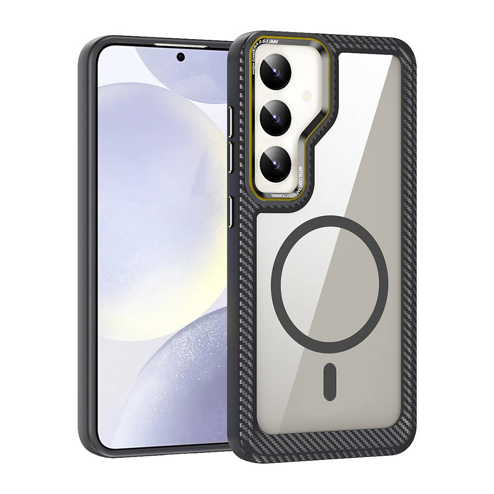 Galaxy S24 Kılıf M-safe Şarj Özellikli Sert PC Karbon Fiber Kenar Tasarımlı Zore Libero Kapak