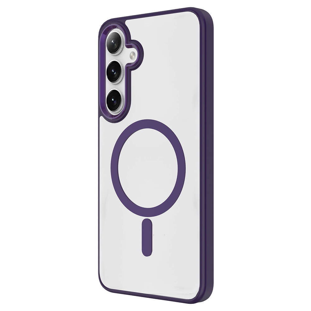 Galaxy S24 Kılıf M-safe Şarj Özellikli Zore Krom M-safe Silikon Kapak Derin Mor