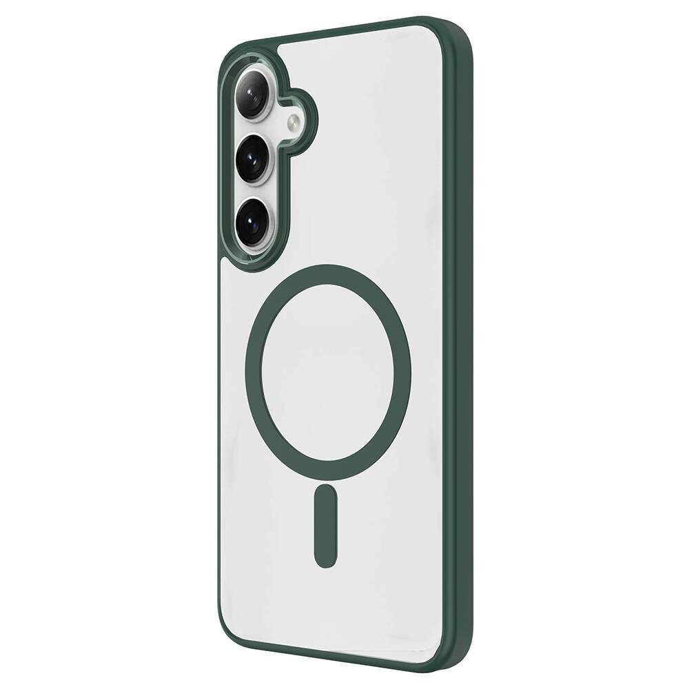 Galaxy S24 Kılıf M-safe Şarj Özellikli Zore Krom M-safe Silikon Kapak Koyu Yeşil