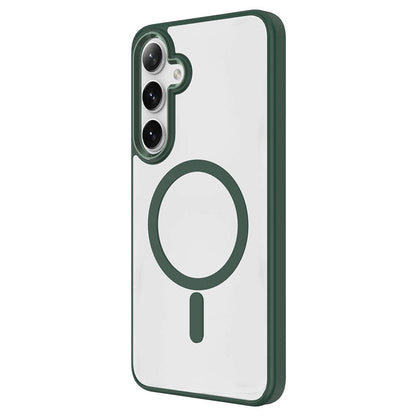 Galaxy S24 Kılıf M-safe Şarj Özellikli Zore Krom M-safe Silikon Kapak Koyu Yeşil