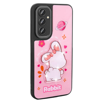 Galaxy S24 Kılıf Parlayan Kabartmalı İkonik Figürlü Zore Amas Silikon Kapak Pembe