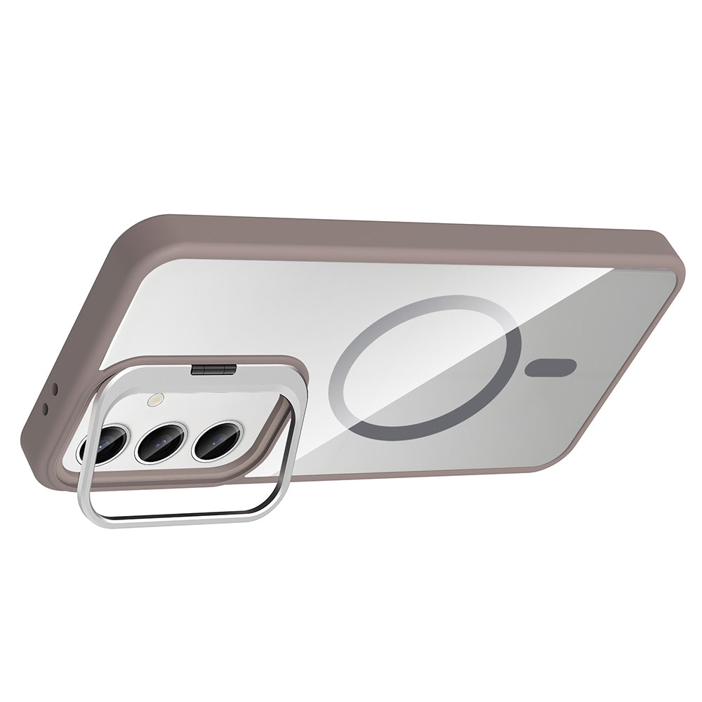 Galaxy S24 Kılıf Standlı ve Kamera Lens Hediyeli M-Safe Şarj Özellikli Zore Etro Kapak Lacivert