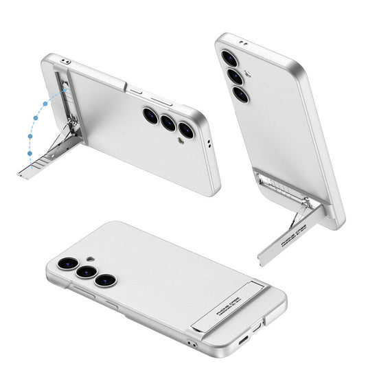 Galaxy S24 Kılıf Zore Kamera Korumalı Dikey Standlı Ays Kapak Gümüş