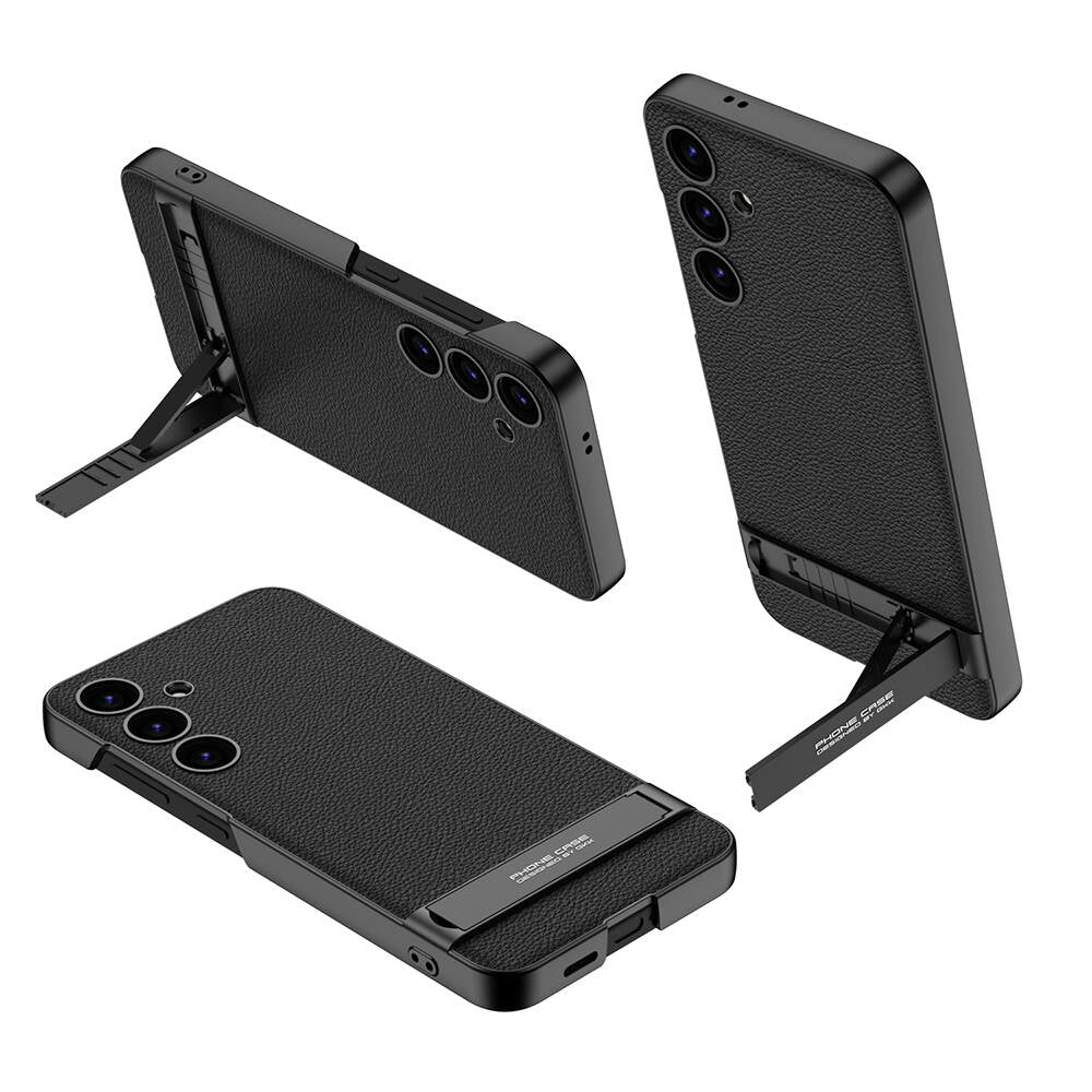 Galaxy S24 Kılıf Zore Kamera Korumalı Leather Dikey Standlı Ays Kapak Siyah