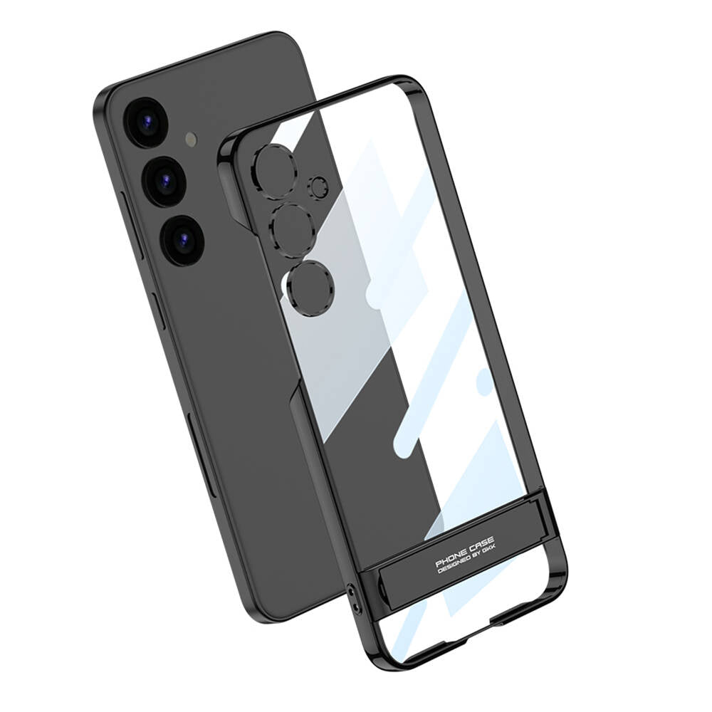 Galaxy S24 Kılıf Zore Kamera Korumalı Şeffaf Dikey Standlı Ays Kapak Siyah