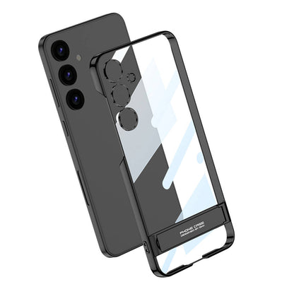 Galaxy S24 Kılıf Zore Kamera Korumalı Şeffaf Dikey Standlı Ays Kapak Siyah