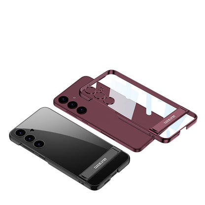 Galaxy S24 Kılıf Zore Kamera Korumalı Şeffaf Dikey Standlı Ays Kapak Siyah