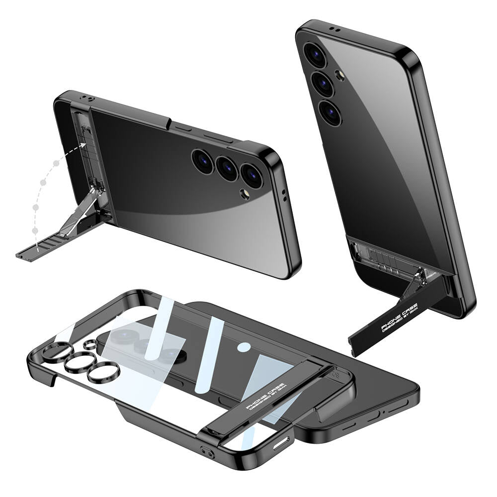 Galaxy S24 Kılıf Zore Kamera Korumalı Şeffaf Dikey Standlı Ays Kapak Siyah