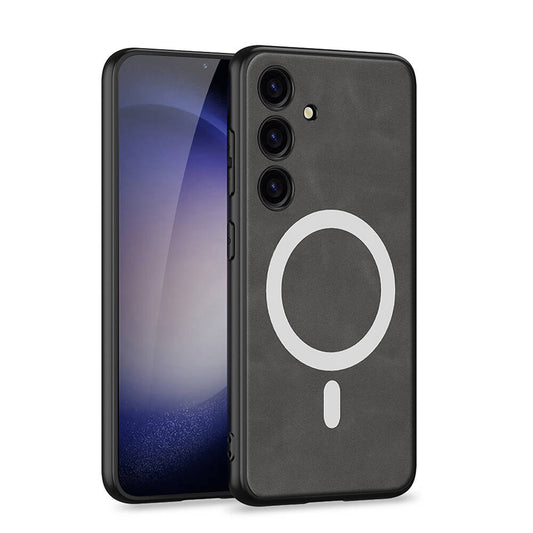 Galaxy S24 Plus Kılıf M-safe Şarj Özellikli Deri Tasarımlı Zore Kıpta Nubuk Kapak Gri