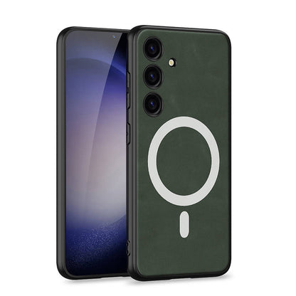 Galaxy S24 Plus Kılıf M-safe Şarj Özellikli Deri Tasarımlı Zore Kıpta Nubuk Kapak Yeşil