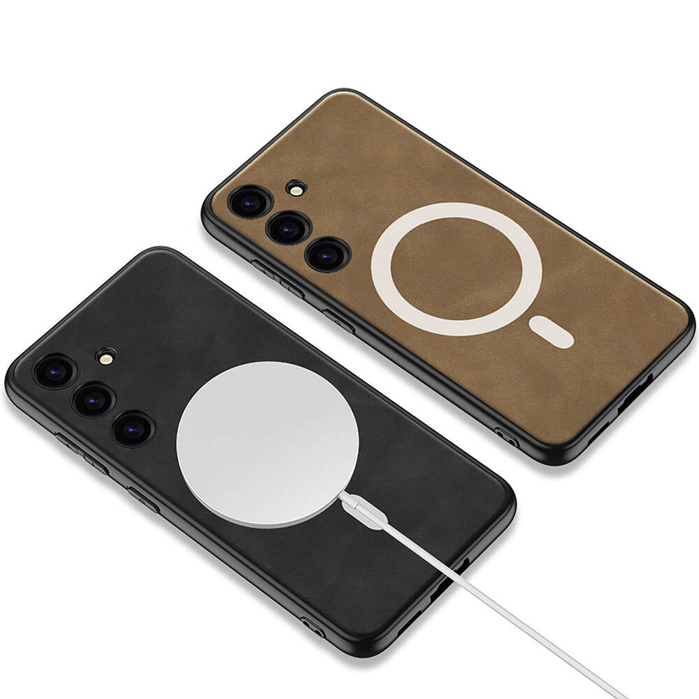 Galaxy S24 Plus Kılıf M-safe Şarj Özellikli Deri Tasarımlı Zore Kıpta Nubuk Kapak Yeşil