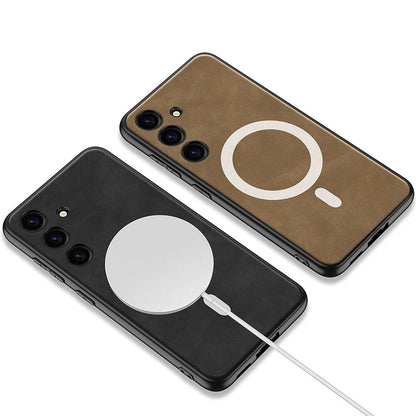 Galaxy S24 Plus Kılıf M-safe Şarj Özellikli Deri Tasarımlı Zore Kıpta Nubuk Kapak Yeşil