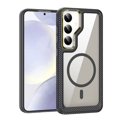 Galaxy S24 Plus Kılıf M-safe Şarj Özellikli Sert PC Karbon Fiber Kenar Tasarımlı Zore Libero Kapak Siyah