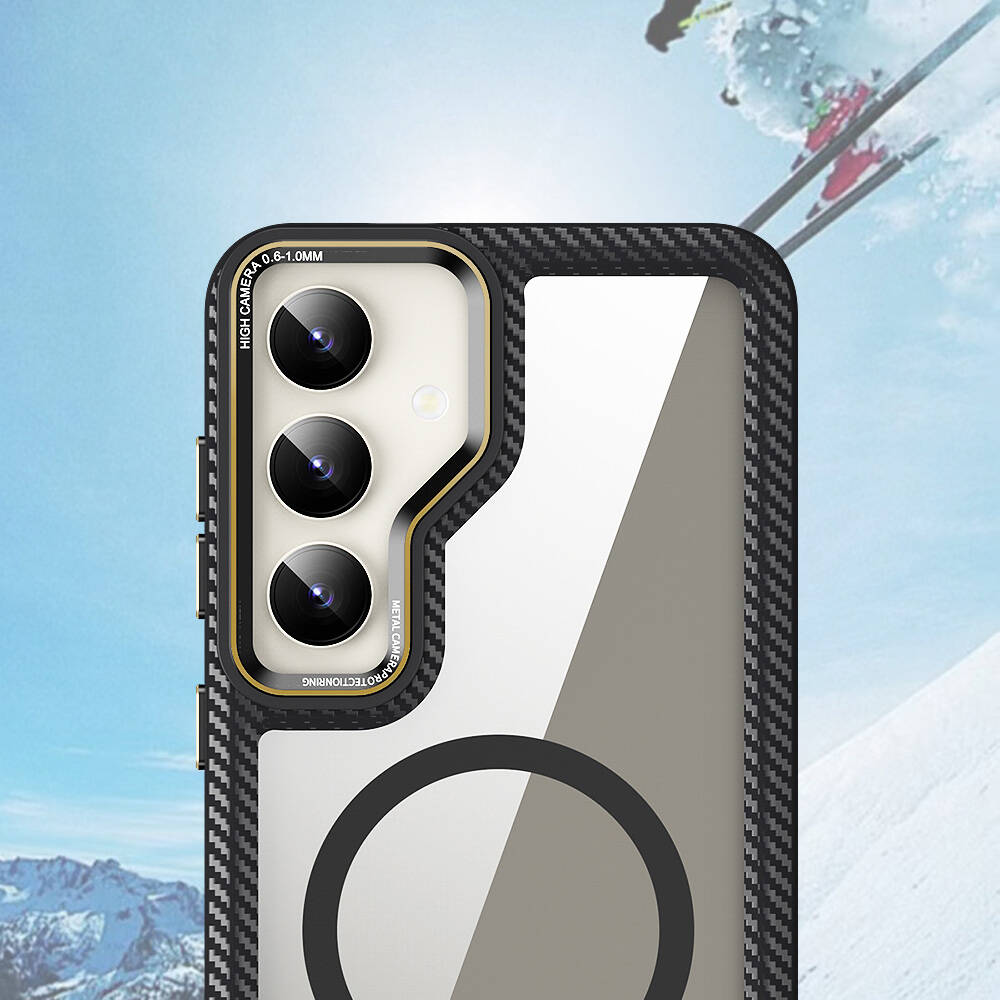 Galaxy S24 Plus Kılıf M-safe Şarj Özellikli Sert PC Karbon Fiber Kenar Tasarımlı Zore Libero Kapak Siyah