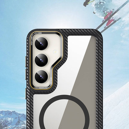 Galaxy S24 Plus Kılıf M-safe Şarj Özellikli Sert PC Karbon Fiber Kenar Tasarımlı Zore Libero Kapak Siyah