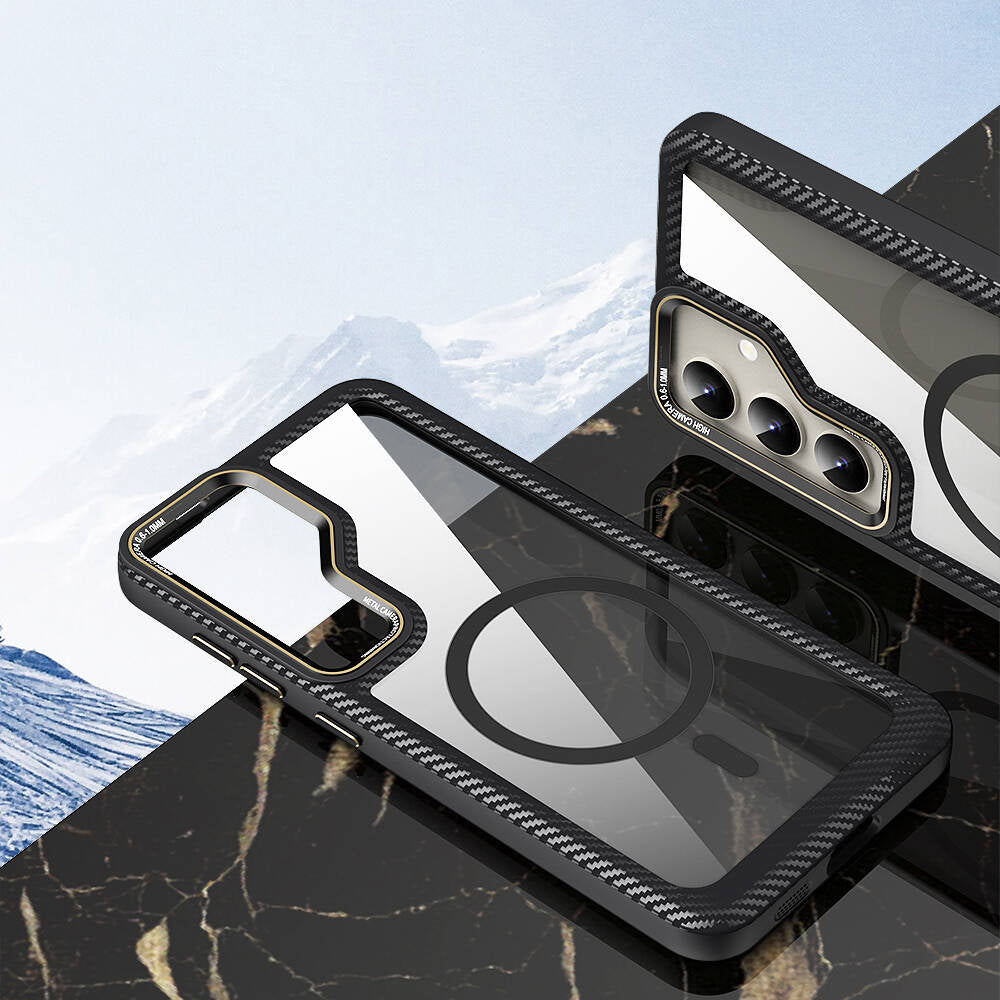 Galaxy S24 Plus Kılıf M-safe Şarj Özellikli Sert PC Karbon Fiber Kenar Tasarımlı Zore Libero Kapak Siyah