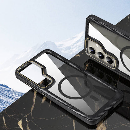 Galaxy S24 Plus Kılıf M-safe Şarj Özellikli Sert PC Karbon Fiber Kenar Tasarımlı Zore Libero Kapak Siyah