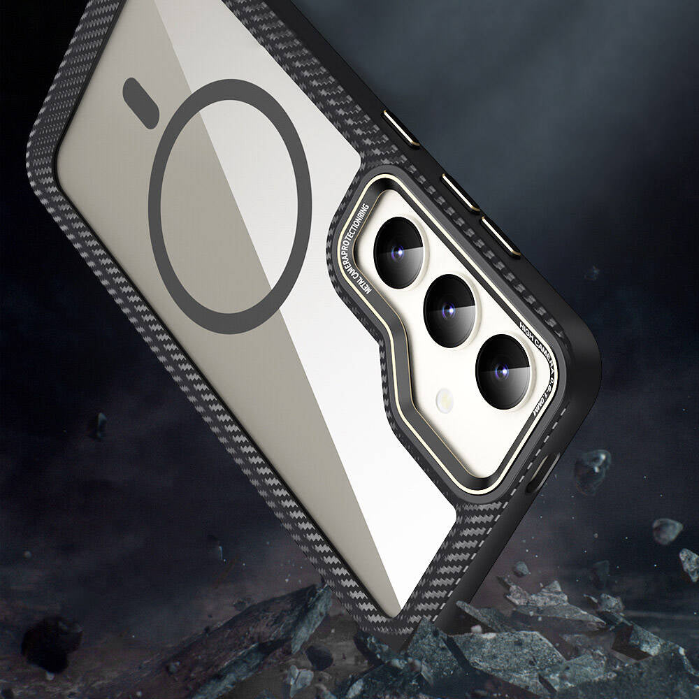 Galaxy S24 Plus Kılıf M-safe Şarj Özellikli Sert PC Karbon Fiber Kenar Tasarımlı Zore Libero Kapak Siyah