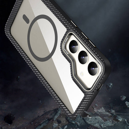 Galaxy S24 Plus Kılıf M-safe Şarj Özellikli Sert PC Karbon Fiber Kenar Tasarımlı Zore Libero Kapak Siyah