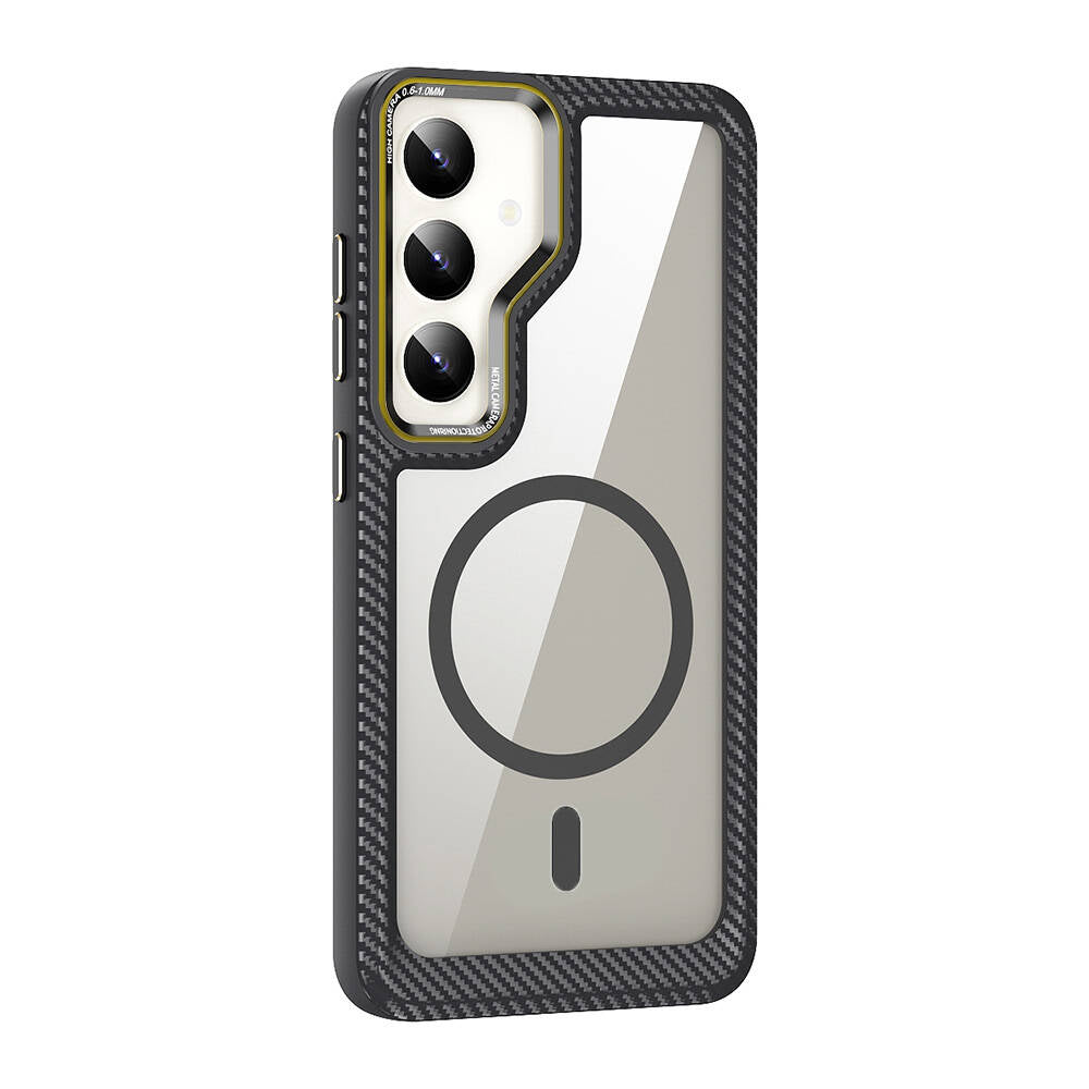 Galaxy S24 Plus Kılıf M-safe Şarj Özellikli Sert PC Karbon Fiber Kenar Tasarımlı Zore Libero Kapak Siyah