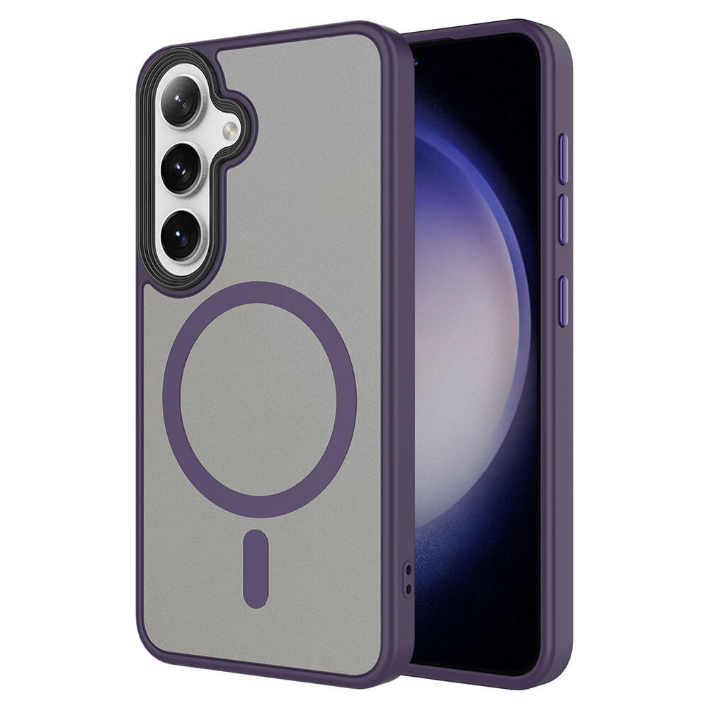 Galaxy S24 Plus Kılıf Sert PC Arka Yüzey Wireless Şarj Özellikli Zore Flet M-safe Kapak Derin Mor