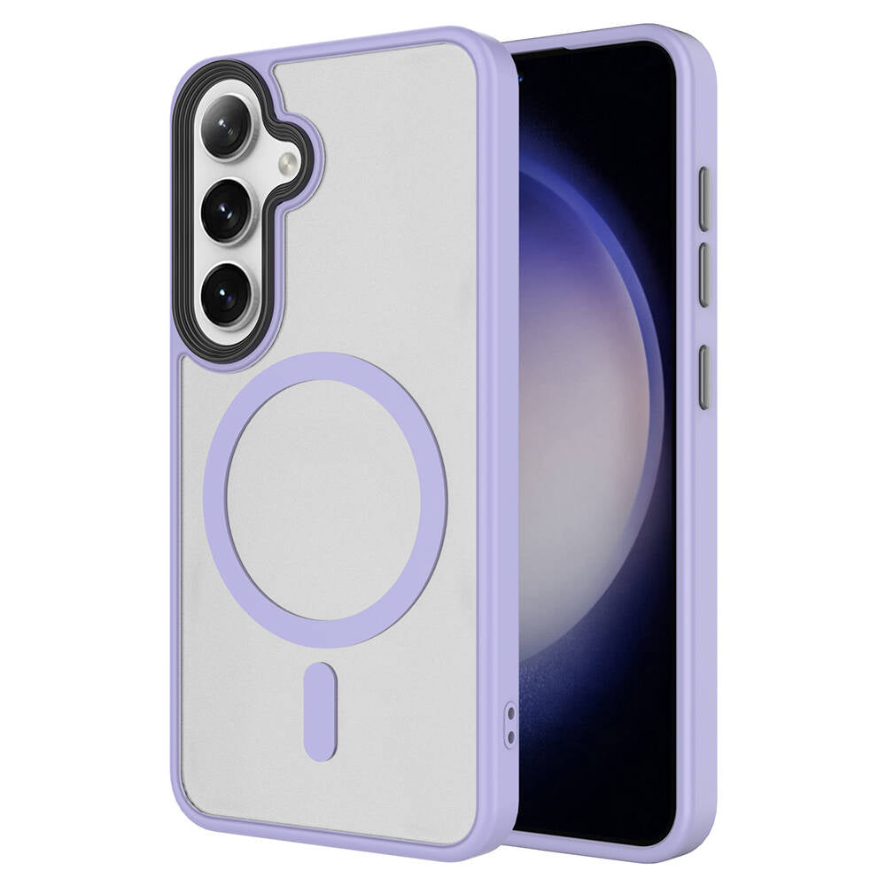 Galaxy S24 Plus Kılıf Sert PC Arka Yüzey Wireless Şarj Özellikli Zore Flet M-safe Kapak Lila