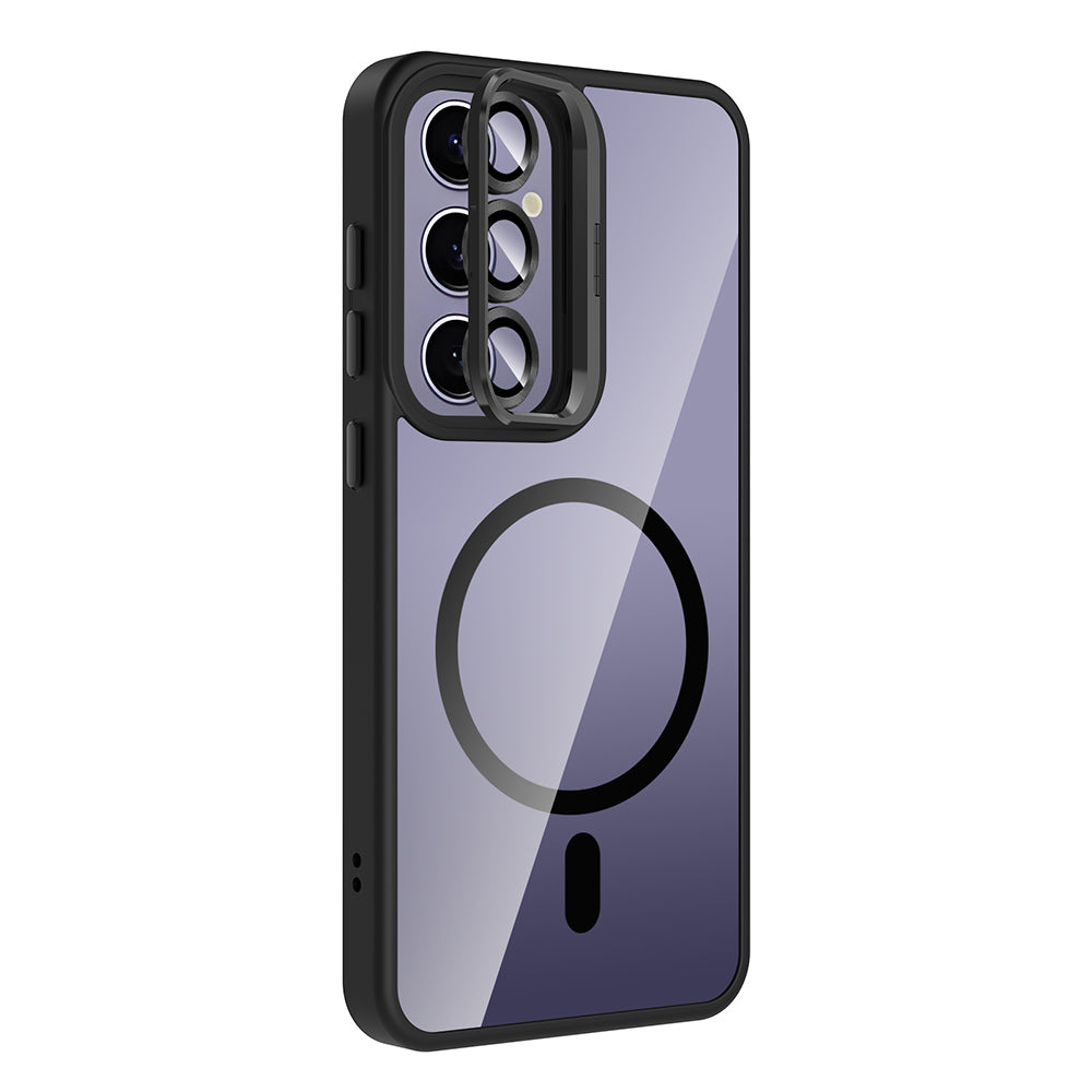 Galaxy S24 Plus Kılıf Standlı ve Kamera Lens Hediyeli M-Safe Şarj Özellikli Zore Etro Kapak Gri