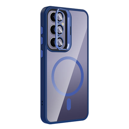 Galaxy S24 Plus Kılıf Standlı ve Kamera Lens Hediyeli M-Safe Şarj Özellikli Zore Etro Kapak Desert Titanyum