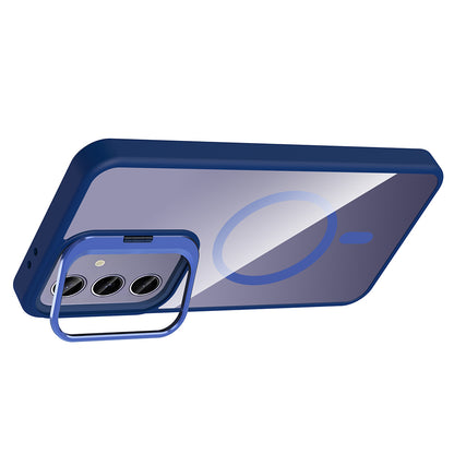 Galaxy S24 Plus Kılıf Standlı ve Kamera Lens Hediyeli M-Safe Şarj Özellikli Zore Etro Kapak Gri