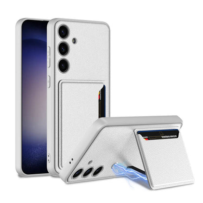 Galaxy S24 Plus Suni Deri Arka Yüzey Zore Kartlıklı Kıpta Silikon Kapak Gümüş