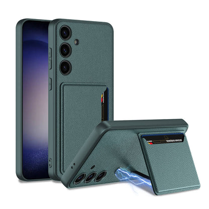 Galaxy S24 Plus Suni Deri Arka Yüzey Zore Kartlıklı Kıpta Silikon Kapak Yeşil