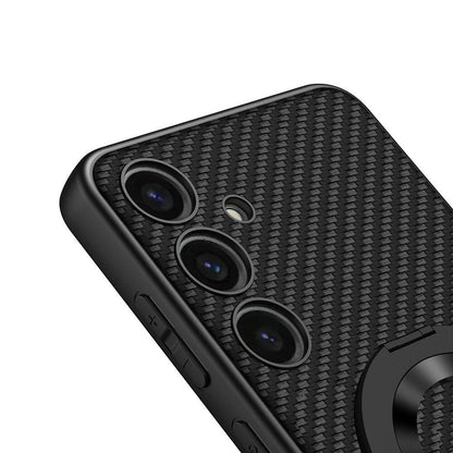 Galaxy S24 Plus Wireless Şarj Özellikli Zore Kıpta Standlı M-safe Silikon Kapak Siyah Karbon