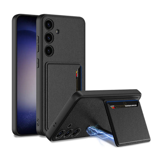 Galaxy S24 Suni Deri Arka Yüzey Zore Kartlıklı Kıpta Silikon Kapak Gümüş