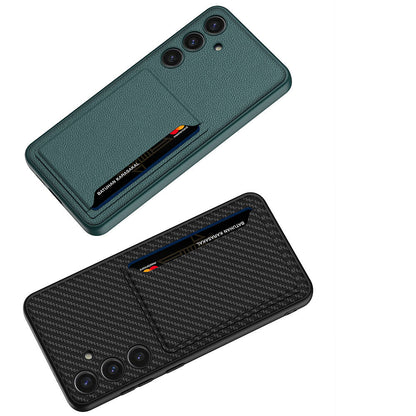 Galaxy S24 Suni Deri Arka Yüzey Zore Kartlıklı Kıpta Silikon Kapak Siyah