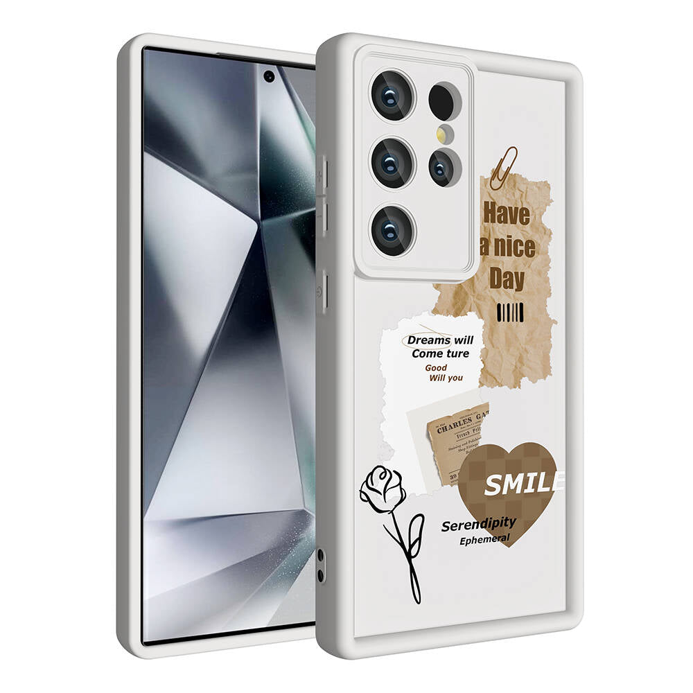 Galaxy S24 Ultra Kılıf Kamera Korumalı Baskılı Arka Yüzey Zore Klas Kapak Beyaz