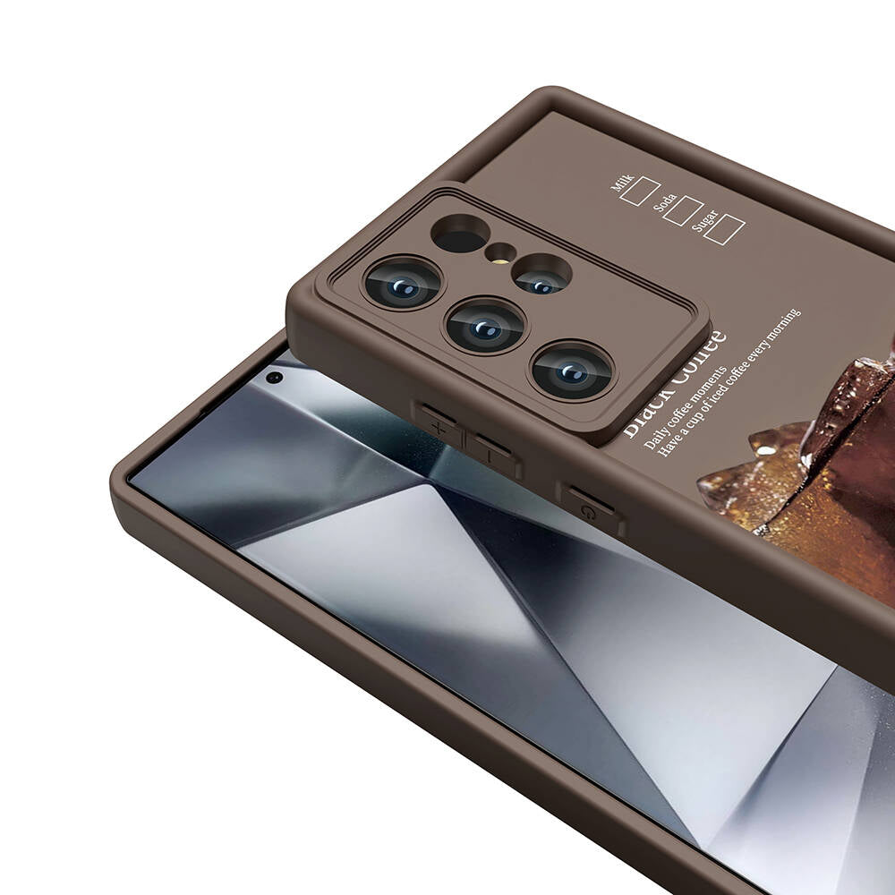 Galaxy S24 Ultra Kılıf Kamera Korumalı Baskılı Arka Yüzey Zore Klas Kapak Açık Kahve