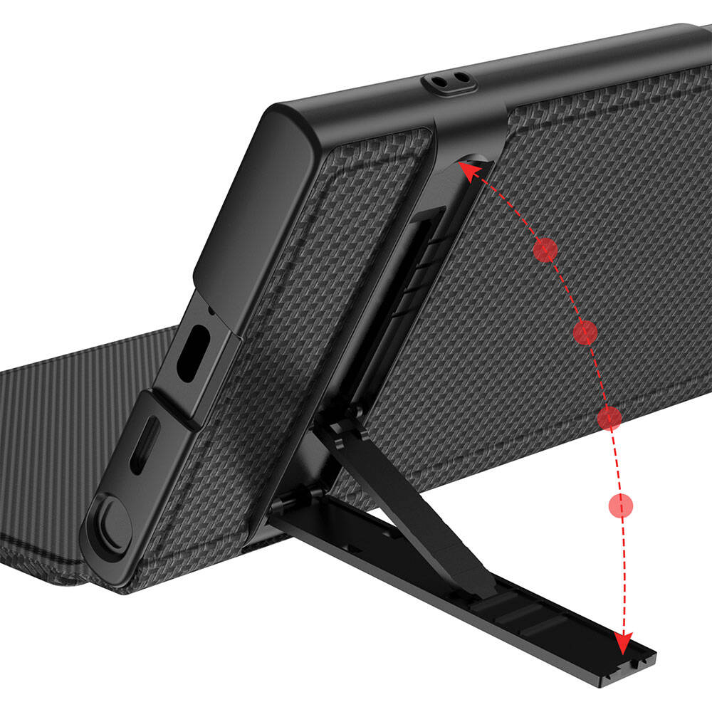 Galaxy S24 Ultra Kılıf Kamera Korumalı Karbon Tasarım Zore Droga Standlı Kartlıklı Kapaklı Kılıf Siyah Karbon