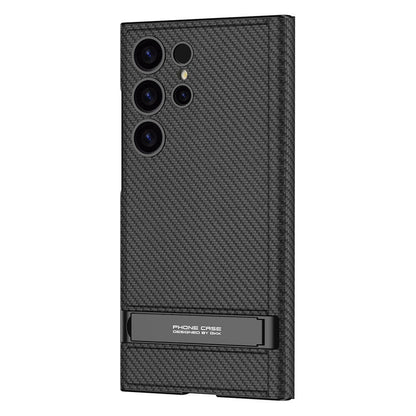 Galaxy S24 Ultra Kılıf Kamera Korumalı Karbon Tasarım Zore Droga Standlı Kartlıklı Kapaklı Kılıf Siyah Karbon