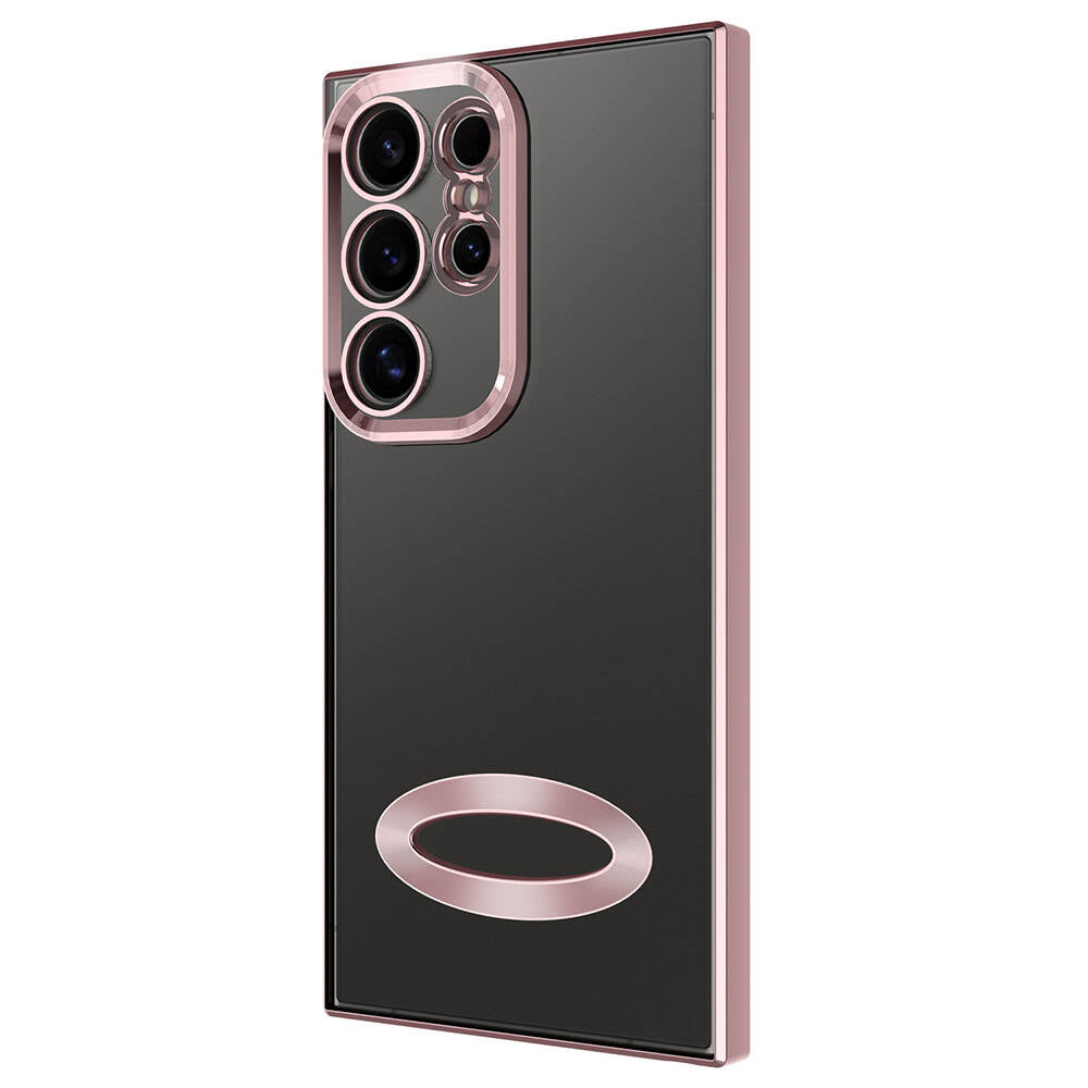 Galaxy S24 Ultra Kılıf Kamera Korumalı Logo Gösteren Zore Omega Kapak Rose Gold