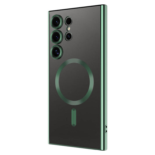 Galaxy S24 Ultra Kılıf Kamera Korumalı M-safe Wireless Şarj Özellikli Zore Demre Kapak Koyu Yeşil